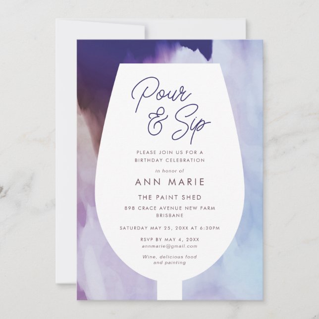 Pour and Sip Wine and Painting Party Invitation (Front)