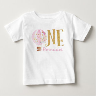 Pour Bébé Balloon à air chaud rose 1er anniversaire T-shirt