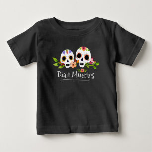 Pour Bébé Crânes à sucre florales Dia de Muertos T-shirt