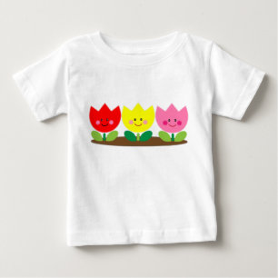 Pour Bébé Joyeux visage Tulip Fleurs Jardin art T-shirt