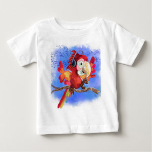 Pour Bébé Red Parrot Baby T-Shirt Fun Music Dancer