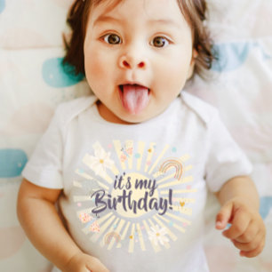 Pour Bébé T-Shirt Arc-en-Ciel Pastel C'est mon Anniversaire