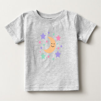 Pour Bébé T-shirt céleste Lune et Étoiles Pastel Mignon