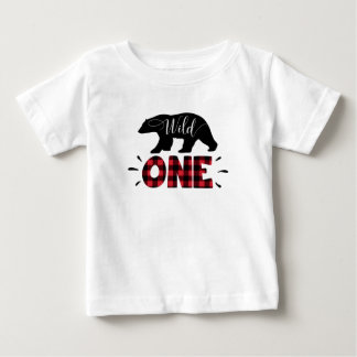 Pour Bébé Wild One Woodland Bear Plaid 1er Birthday T-Shirt