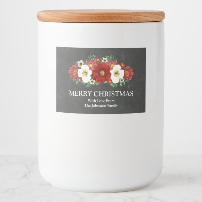Pour Bocaux Chalboard Rouge Floral Noël Étiquette personnalisé (Devant)