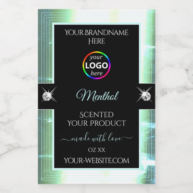 Pour Bocaux Classy Black brillant Ice Blue Logo Étiquette prod (Étiquettes simples)