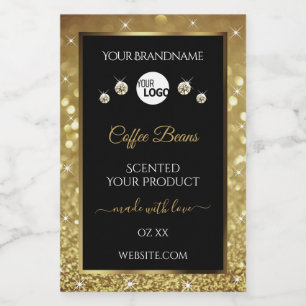 Pour Bocaux Élégant Black Gold Parties scintillant Étiquette p