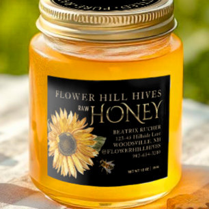 Pour Bocaux Étiquette Black Honey Sunflower Bee Gold sur Black