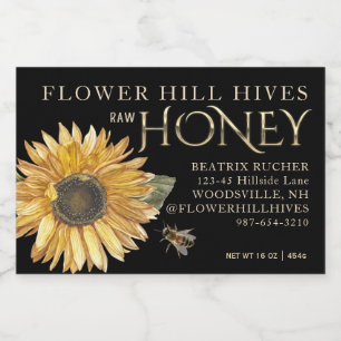 Pour Bocaux Étiquette de miel noir Tournesol Bee Métallo Or Te