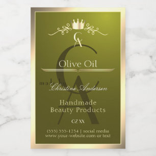 Pour Bocaux Étiquette de produit vert olive avec monogramme à 