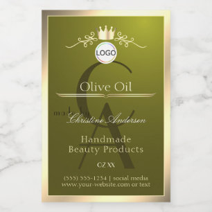 Pour Bocaux Étiquette de produit vert olive Logo à cadre doré
