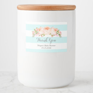 Pour Bocaux Étiquette floral de baby shower de rayures bleues