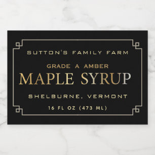 Pour Bocaux Étiquette sirop d'érable Bordure noire et or
