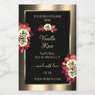 Pour Bocaux Floral Gold Noir Étiquette Crème rouge Roses