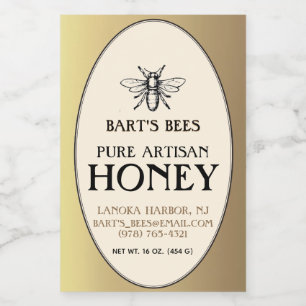 Pour Bocaux Heraldic Bee Rectangle Étiquette alimentaire Or ov