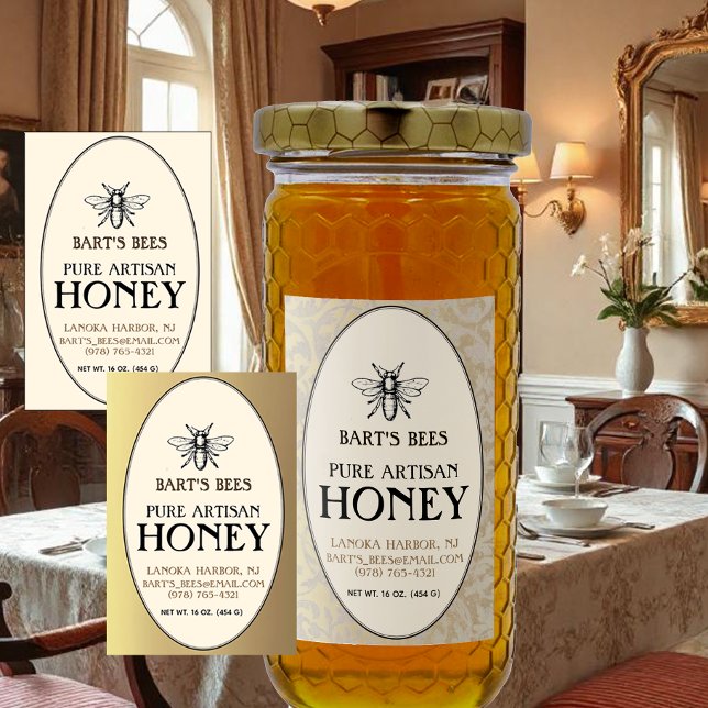 Pour Bocaux Heraldic Bee Rectangle Étiquette alimentaire Or Ov (Créateur téléchargé)