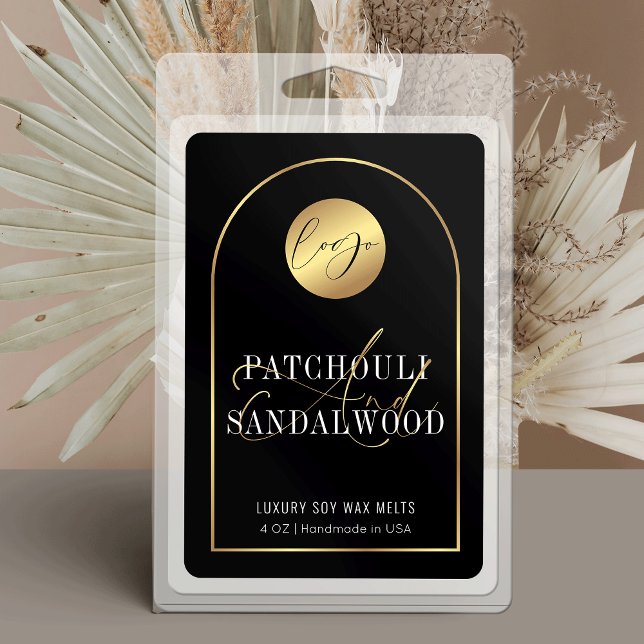 Pour Bocaux Logo Black & Gold moderne étanche Étiquette produi (Black and gold rectangle product labels with space for your logo and custom scent name)