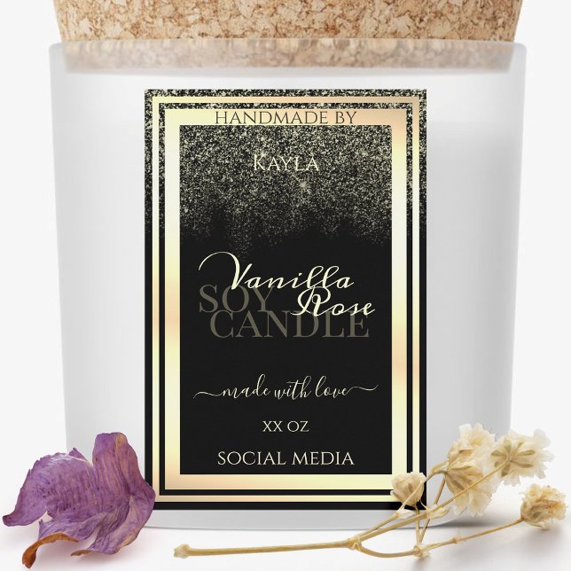 Pour Bocaux Luxe Black Product Packaging Étiquette Gold Frame (Créateur téléchargé)