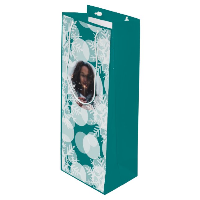 Pour Bouteille Étoiles de neige - Blanc, Turquoise - Sac cadeau (Devant Angle)