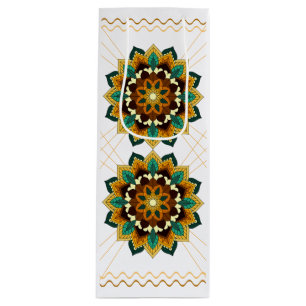 Pour Bouteille Mandala Motif 2002 en sac cadeau vin jaune et bron