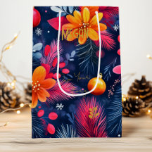 Sac Cadeau de Noël Ornement Floral Audacieux
