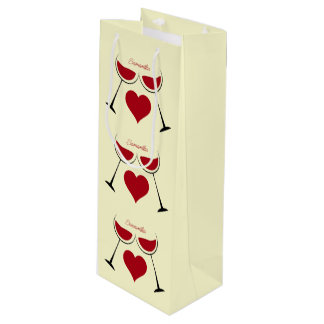 Pour Bouteille Sac Cadeau de Vin 'Verres qui Tintent & Cœurs'