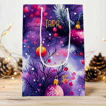 Sac Cadeau d'Ornements de Noël en Aquarelle Violet