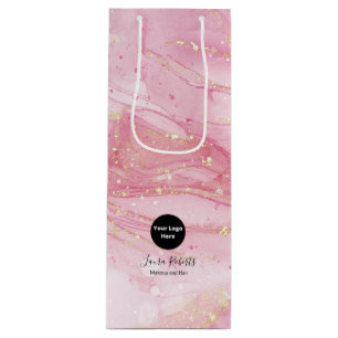 Pour Bouteille Sac cadeau moderne Pink Gold Aquarelle Vin