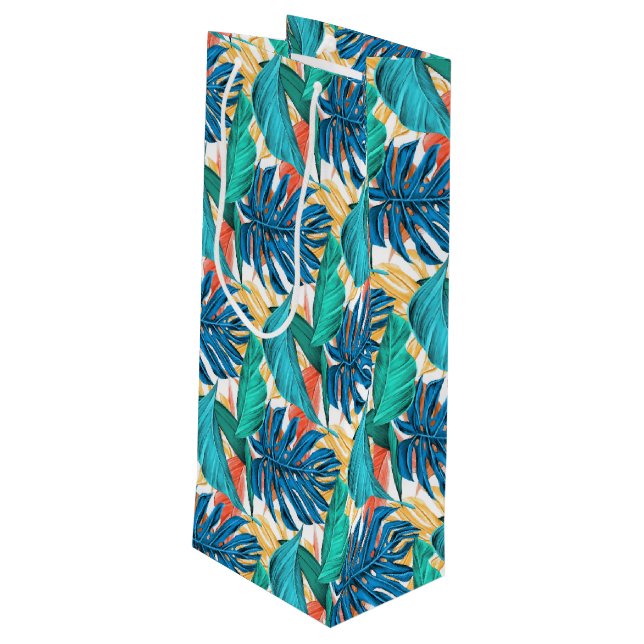 Pour Bouteille Sac Cadeau Vin Feuilles Tropicales Exotiques (Dos Angle)