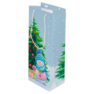 Pour Bouteille Winter Wonderland Snowmen Sac cadeau vin