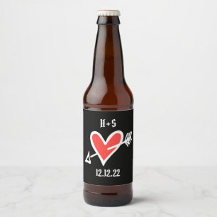 Pour Bouteilles De Bière Personnalisé Mariage Amour Coeur Noir & Étiquette