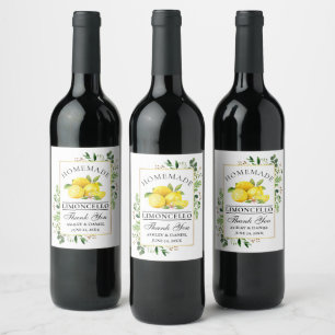 Pour Bouteilles De Vin Aquarelle Lemons or Limoncello Étiquette bouteille
