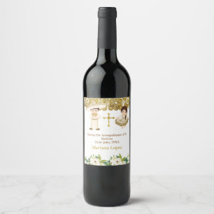 Pour Bouteilles De Vin Baptême d'or Fiesta Twin Wine Bottle Étiquette