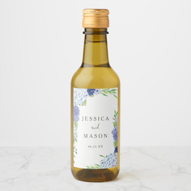 Pour Bouteilles De Vin Blue Hydrangea Mariage Vins Étiquettes (Devant)