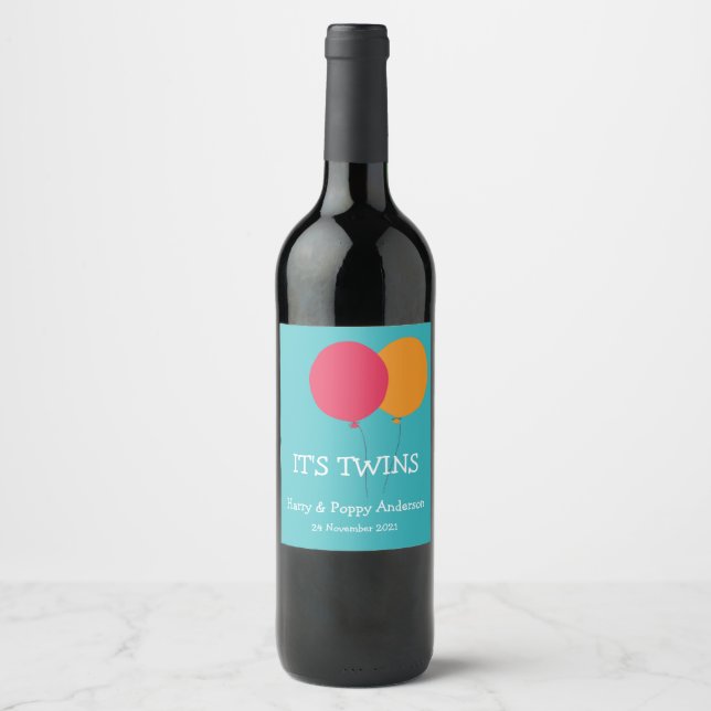 Pour Bouteilles De Vin C'est Twins Modern Whimsical Wine Étiquette (Devant)