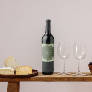 Pour Bouteilles De Vin Délicat Floral sur Olive Green Mariage Étiquette d