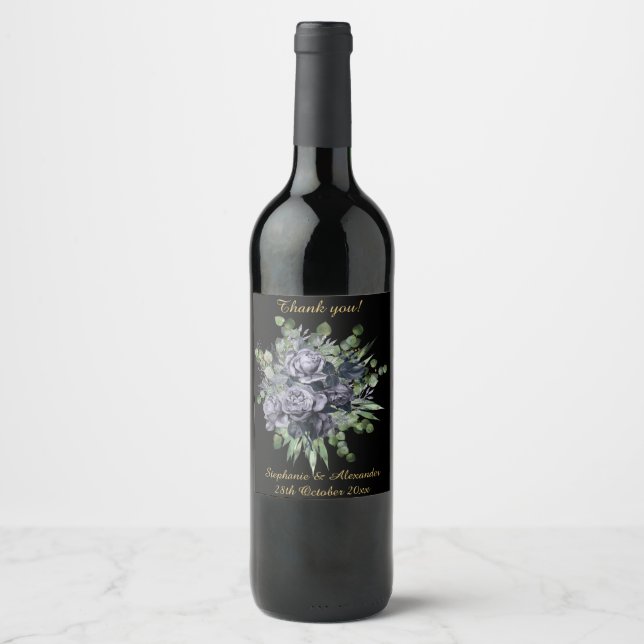 POUR BOUTEILLES DE VIN ÉTIQUETTE BOTANIQUE BLEU EUCALYPTUS NOIR PERSONNAL (Devant)