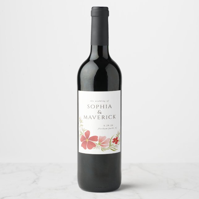Pour Bouteilles De Vin Étiquette floral Raspberry & Blush Bold (Devant)