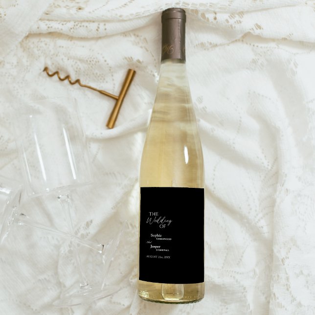 Pour Bouteilles De Vin Étiquette Mariage moderne classique noir (Créateur téléchargé)