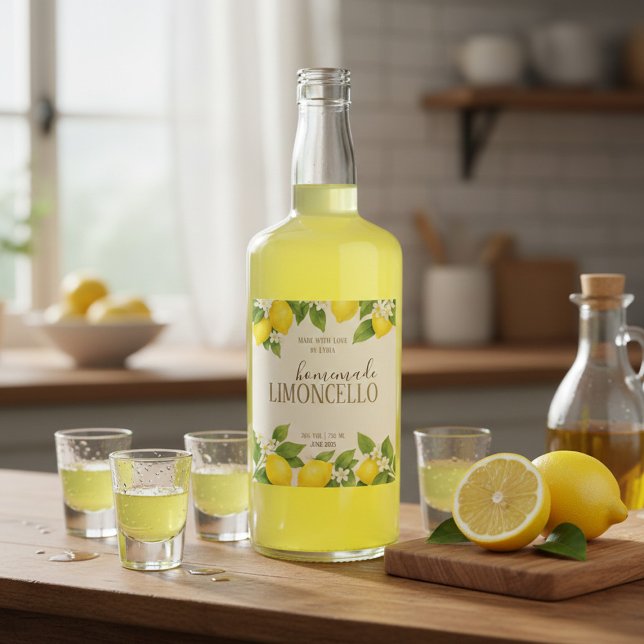 Pour Bouteilles De Vin Étiquette personnalisée Limoncello avec citrons à  (Créateur téléchargé)
