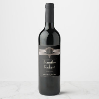 Pour Bouteilles De Vin Étiquette tour Art déco noir et bronze