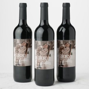 Pour Bouteilles De Vin Joyeux Noël en famille, étiquette photo sur mesure