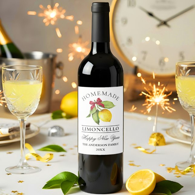 Pour Bouteilles De Vin Limoncello Aquarelle Nouvel An Étiquette bouteille (Customize to change text size or text style.)