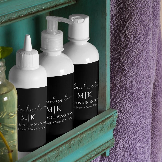 Pour Bouteilles De Vin Monogramme ou ajouter un logo Étiquette noir d'ent (Edit to Customize text, colors and more)