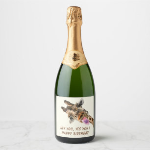 Pour Bouteilles De Vin Mousseux Funny Giraffe Anniversaire Vins Étiquettes - Texte
