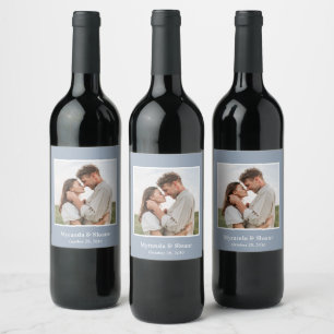 Pour Bouteilles De Vin Photo Engagement Party Dusty Blue Vine Étiquette