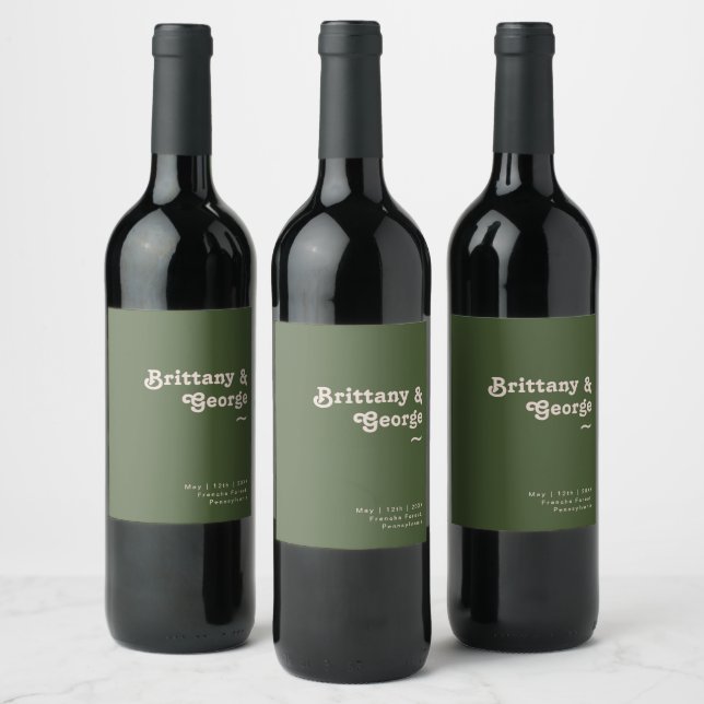 Pour Bouteilles De Vin Simple Rétro Vibes Olive Green Mariage Étiquette à (Bouteilles)