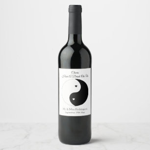 Pour Bouteilles De Vin Yin Yang Coeurs Noirs Et Blancs Mariage Étiquette 