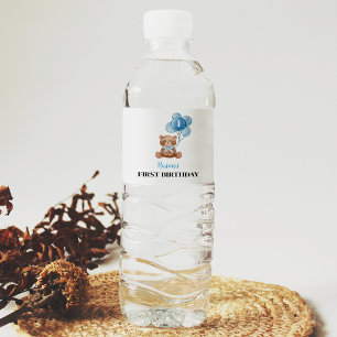 Pour Bouteilles D'eau Blue Teddy Bear 1er Birthday Étiquette de bouteill