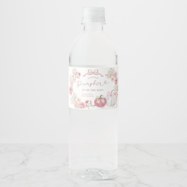 Pour Bouteilles D'eau Étiquette de bouteille Citrouille blanc et rose (Devant)